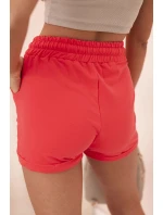 Dámské bavlněné šortky s gumou a vázáním v pase malinové