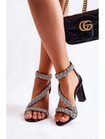 Kožené sandály na vysokém podpatku s kubickými zirkony Lewski Shoes 3239 černe