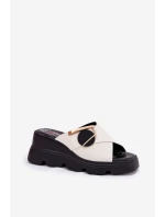 Elegantní Dámské Kožené Pantofle Na Klínu S Ozdobou Béžové Artiker 56C1585