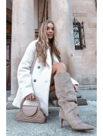 Vlněné kozačky na jehlovém podpatku z eko semiše zateplené béžové Mavella