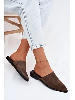 Kožené semišové pantofle Mule dámské ploché D&A JC61-1004 khaki