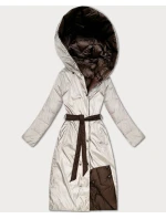 Čokoládovo-béžový oboustranný prošívaný kabát v délce ke kolenům pro přechodné období Minority (M6-6015-103+62)