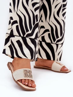 Elegantní Dámské Pantofle S Dekorací Na Plochém Podpatku Béžové Lovehia