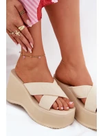 Dámské Pantofle Na Klínu A Platformě Béžové Sevolee