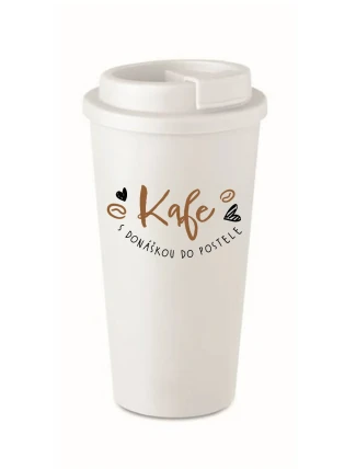 KAFE S DONÁŠKOU DO POSTELE - bílý termohrnek 475 ml