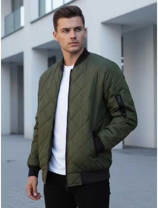 Pánská prošívaná bunda bomber zelená TX2216