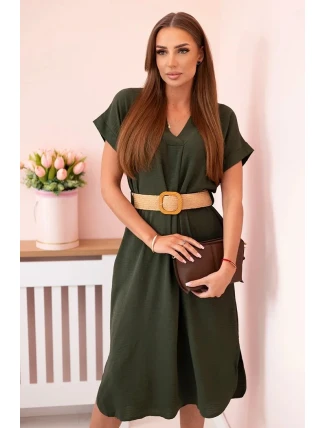 Šaty s ozdobným páskem khaki