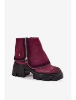 Kožené dámské kotníčkové boty s obráteným límcem Maciejka 07145-23 bordó