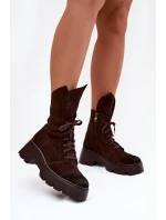 Dámské kotníkové boty worker z přírodního semiše – čokoládové Zazoo