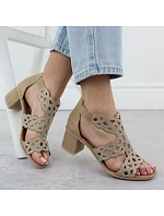 Dámské sandály na podpatku se zirkony v béžové barvě Rieker 64773-61