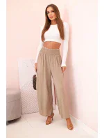 Dámské viskózové kalhoty s elastickým pasem velbloud