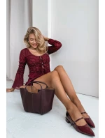 Lakované baleríny na jemném podpatku s páskem Bordové Isvella