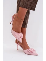 Dámské sandály na podpatku s mašlí Růžové Hestia
