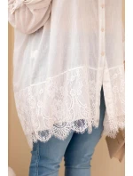Dámská košile Plus Size bavlněná opraná s krajkovým zakončením béžová