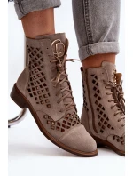 Děrované kožené botky Zazoo 2695 Beige