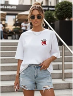 Dámské oversize tričko s nápisem, bavlněné, bílé, FashionStreet NX9508RY