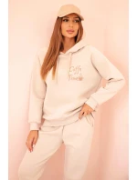Dámský bavlněný zateplený komplet s potiskem béžový