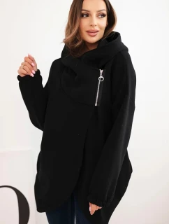 Dámská mikina s kapucí a asymetrickým zipem teplá černá