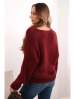Dámský svetr s podílem vlny a výstřihem do V, bordový