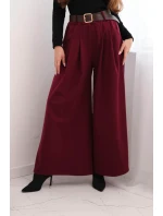 Dámské kalhoty s širokou nohavicí a páskem bordové