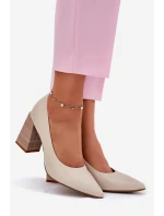 Kožené lodičky na podpatku béžové Gregosa