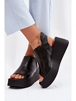 Zazoo 1792 Kožené sandály na platformě Černé Zazoo 1792 Kožené sandály na platformě Černé