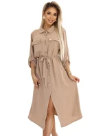 531-3 Midi sukně se zlatými knoflíky a vázáním - MOCHA MOUSSE 531-3 Midi sukně se zlatými knoflíky a vázáním - MOCHA MOUSSE