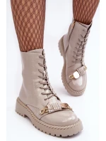 Dámské lakované Workery boty s ozdobou D&A MR870-67 světle šedá