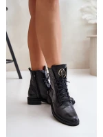 Zazoo 2955 Lakované Boty Worker S Zlatým Detalem Na Jazyku Černé