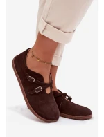 Kožené semišové dámské polobotky s pásky Zazoo N1271 čokoládové