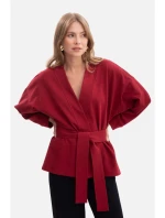 B297 Pletené sako bez límce s otevřenou přední částí - bordó