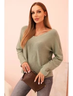 Svetr dámský z viskózy s výstřihem do V světle khaki Svetr dámský z viskózy s výstřihem do V světle khaki
