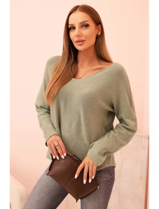 Svetr dámský z viskózy s výstřihem do V světle khaki Svetr dámský z viskózy s výstřihem do V světle khaki