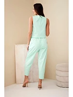 Dámský elegantní komplet s vestou na knoflíky a kalhotami mátový