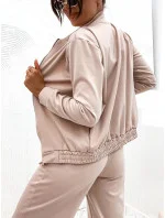 Světle béžový dámský komplet - mikina bomberka a široké kalhoty (82105) Světle béžový dámský komplet - mikina bomberka a široké kalhoty (82105)