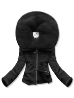 Černá bunda z ekologické kůže s kožešinovým límcem Glakate (LU98091#)