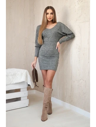 Dámské šaty s 3/4 rukávy a krajkou na zádech khaki Dámské šaty s 3/4 rukávy a krajkou na zádech khaki