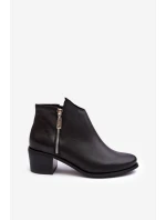 Kožené dámské kotníčkové boty na sloupku s nízkým svrškem a zipy černé Annaja