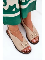 Sandály Na Ploché Podpatky S Dekorací Eko Kůže Béžové Tillireta