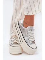 Dámské Kožené Tenisky Na Platformě GOE RR2N4108 Stříbrné Dámské Kožené Tenisky Na Platformě GOE RR2N4108 Stříbrné