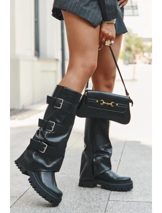 Zateplené dámské kozačky se stříbrnými klipsy Černé Isavine Zateplené dámské kozačky se stříbrnými klipsy Černé Isavine