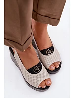 Kožené sandály na platformě S.Barski LR61-7010 Béžové