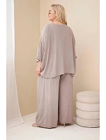Dámský plus size viskózový komplet se širokými kalhotami a halenkou fango