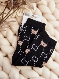 Teplé Bavlněné Ponožky S Medvídky Černé