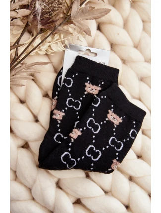 Teplé Bavlněné Ponožky S Medvídky Černé