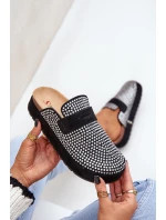 Dámské pantofle zdobené zirkony na platformě černé Deorani