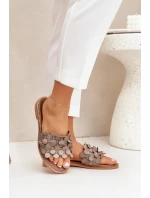 Zazoo 40381 Dámské Kožené Pantofle Na Plochém Podpatku Taupe