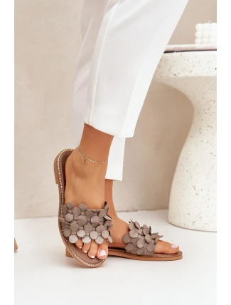 Zazoo 40381 Dámské Kožené Pantofle Na Plochém Podpatku Taupe