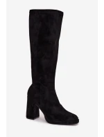 Dámské kozačky s prošitím na sloupkovém podpatku černé Brivana