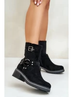 Dámské Kotníkové Boty Na Nízkém Podpatku S Přezkami Černé Zudra